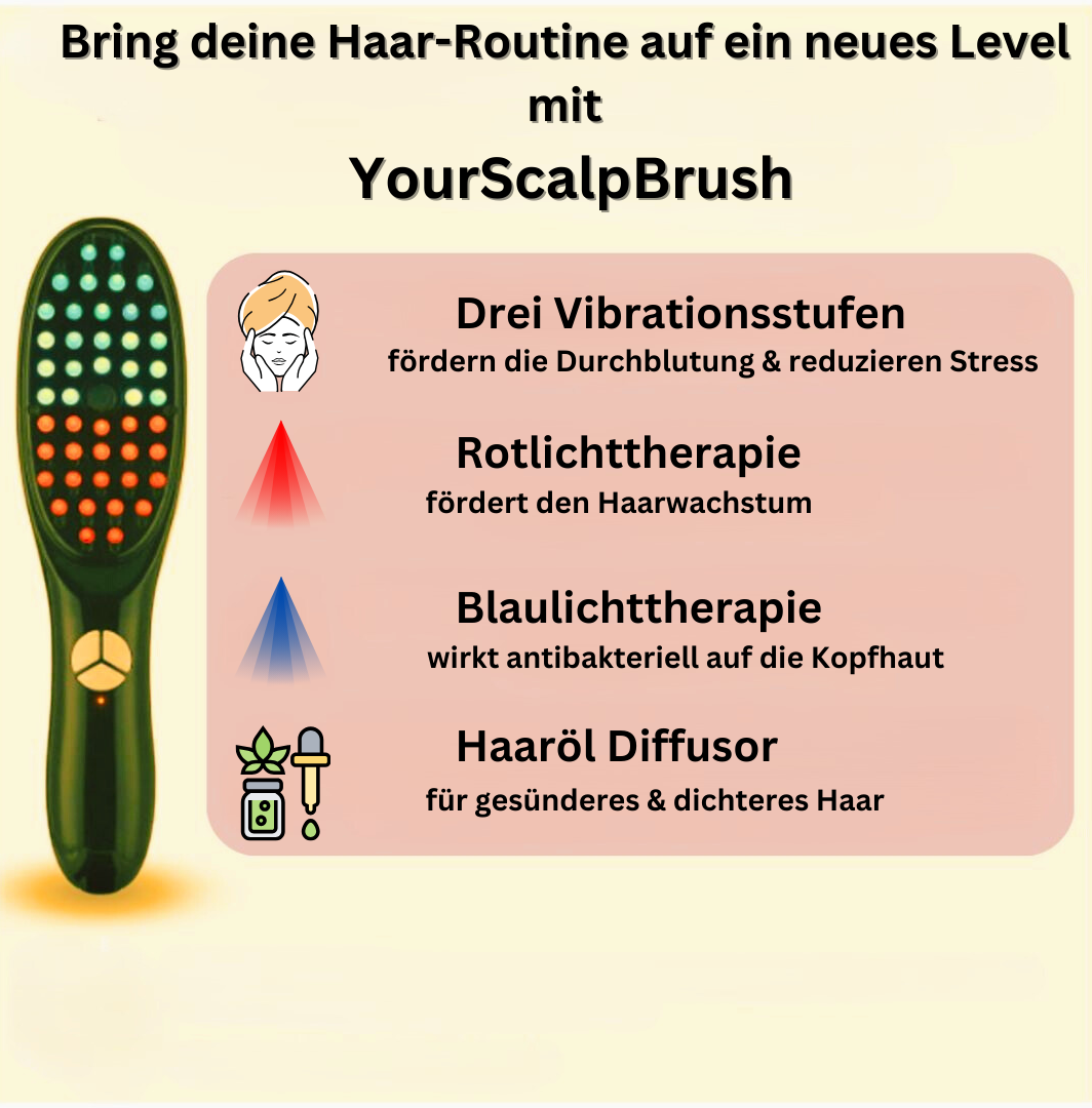 YourScalpBrush - Massagebürste mit Rot-und Blaulichttherapie und Öl-Diffusor